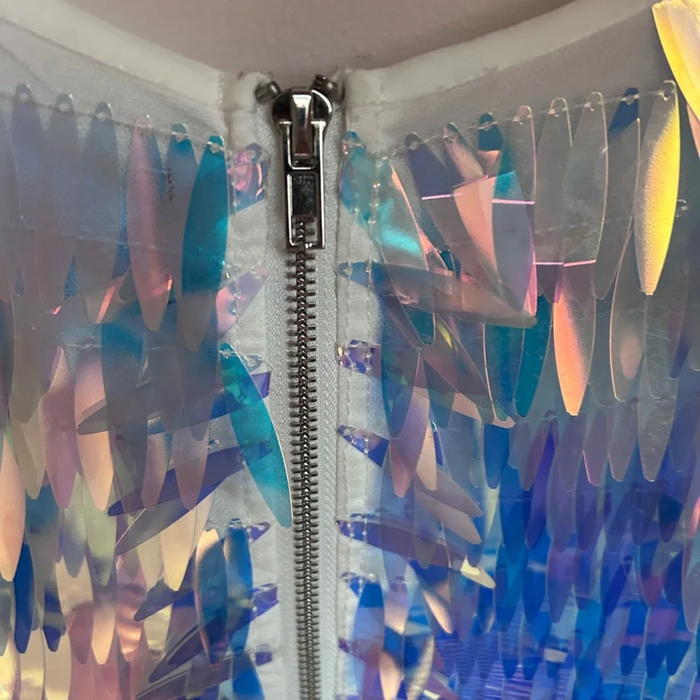 Iridescent Sequin Fringe Party Mini Body Con Dress M - Picture 13 of 16